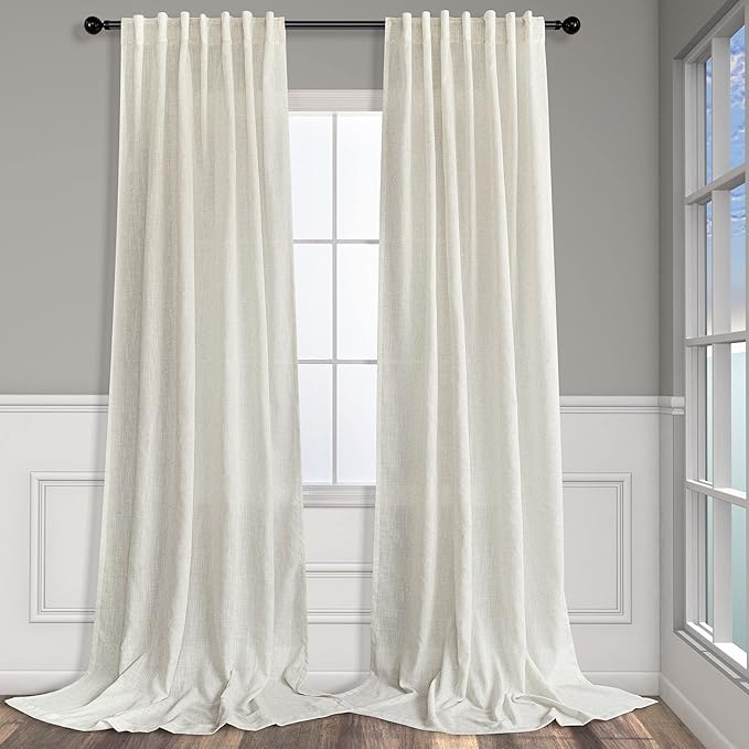 Extra Long Drapes 132 Inch Length Hanging Back Tab Rod Pocket Linen Sheer by Pitalk