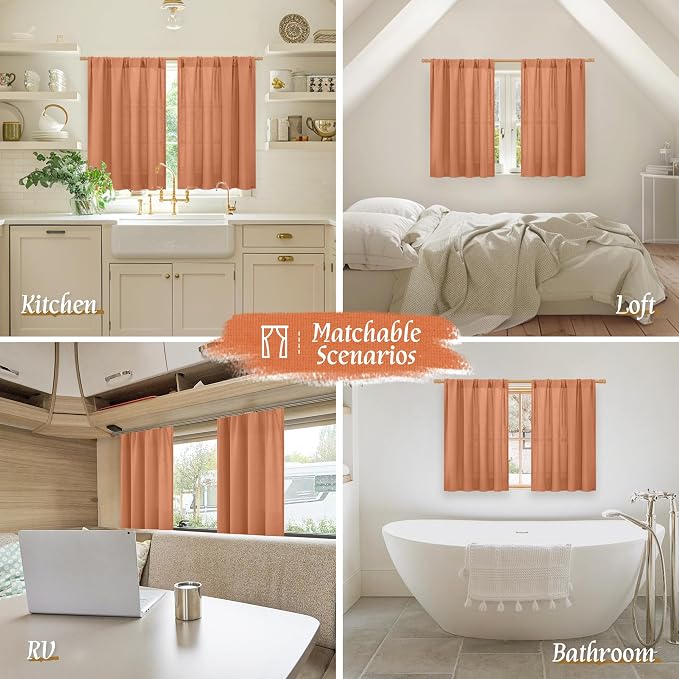 Short Terracotta 48 Inch Linen Curtains - Image 6
