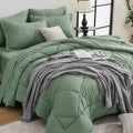 HEVUMYI Sage Green King Comforter Set - 7-Piece All Season Bed in a Bag King, Ultra Soft Bedding Set with Comforter, Flat Sheet, Fitted Sheet, Pillowcases, Pillow Shams, Sage Green