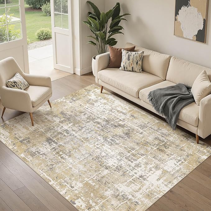 DMOYEST Area Rug Living Room Rugs 5x7 Washable Abstract Carpet | Neutral Modern - Image 4
