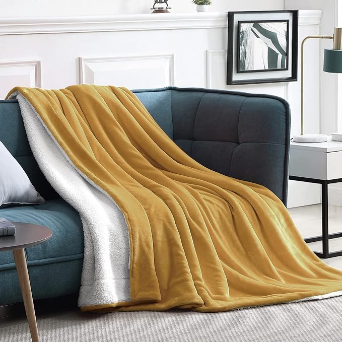 Walensee Sherpa Fleece Blanket (Twin Size 60”x80” Honey Gold) Plush Throw Fuzzy Super Soft Reversible Microfiber Flannel Blankets for Couch, Bed, Sofa Ultra Luxurious Warm and Cozy for All Seasons