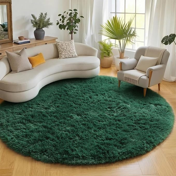 Dark Green Round Area Rugs 6ft, Ultra Soft Bedroom Circle Rug by ONASAR