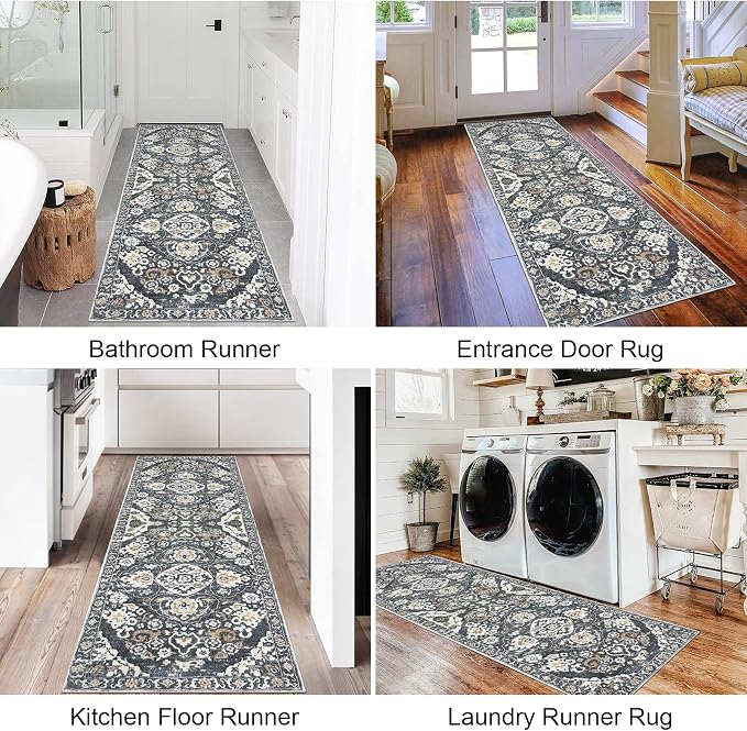 HEBE Hallway Runner Rug 2'x6', Washable Non Slip Kitchen Rug Runner | Soft Boho - Image 6