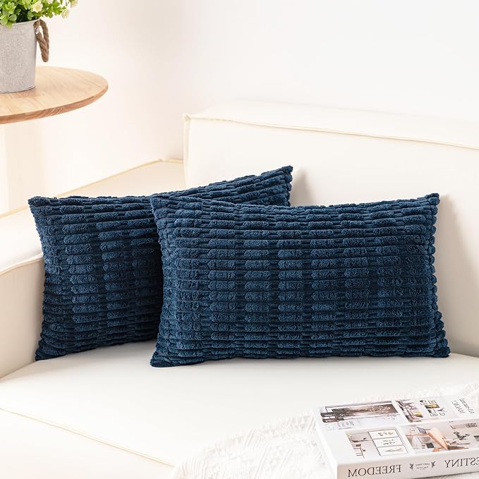 Aegero Pack of 2 Corduroy Decorative Throw Pillow Covers 12x20 Inch, Teal | by Unknown
