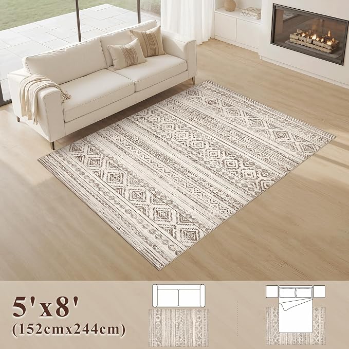 cotiled Boho 5x8 Area Rugs for Living Room: Soft Moroccan Washable Rug | Solve - Image 9