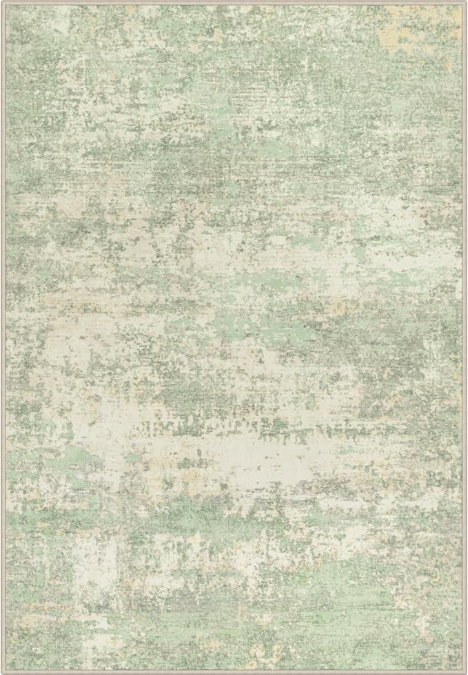 2x3 Washable Entryway Rug: Modern Abstract Soft Carpet Green Cream | by FXRHLP