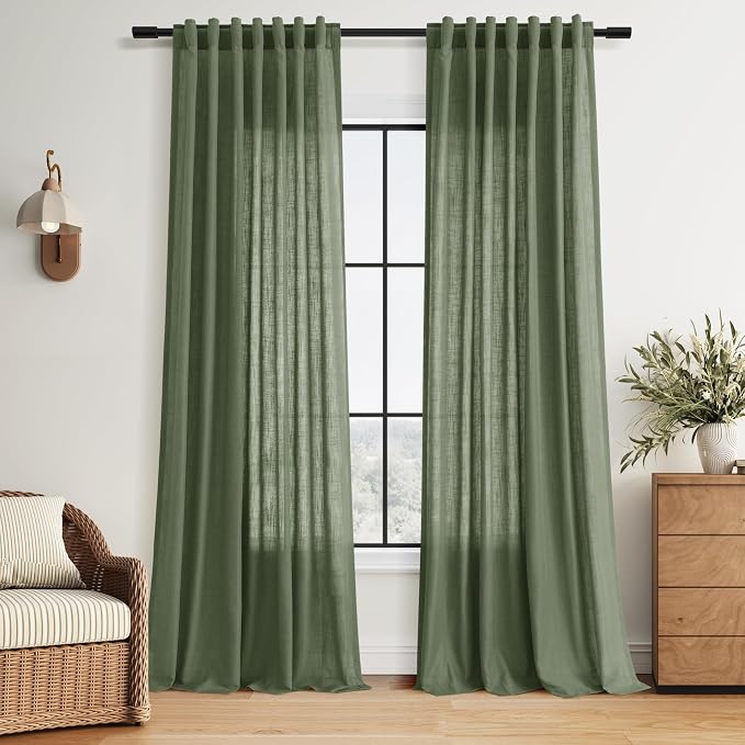 Forest Green Linen Curtains 102 Inches Long by Nanspring