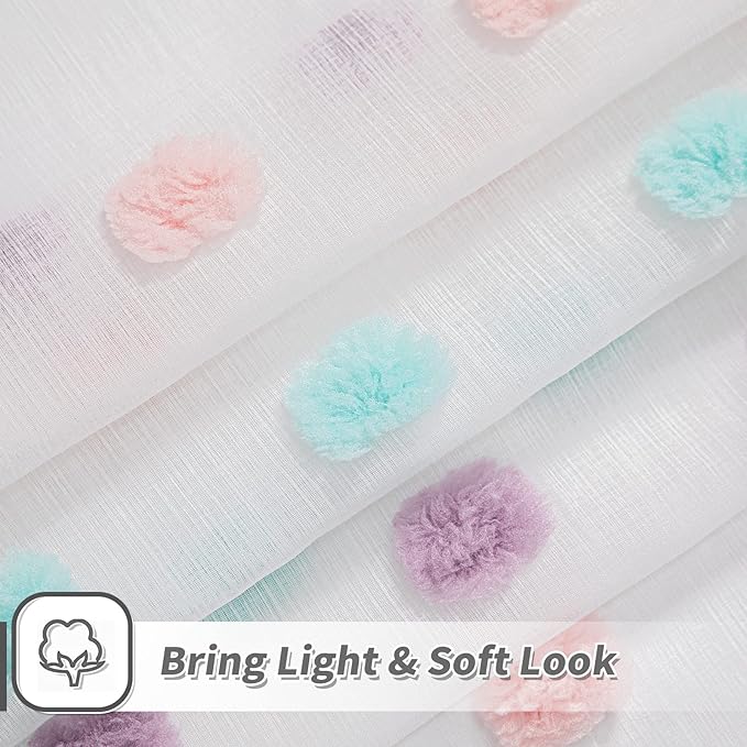 MYSKY HOME Rainbow Curtains for Bedroom Nursery Pom Pom Curtains Kids 84 Inch Length Long White Sheer Curtains 2 Panels Set for Living Room Girls Room Rod Pocket Farmhouse Dining Room 52 x 84 inch