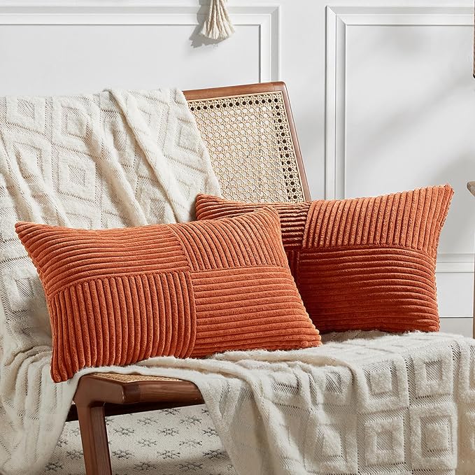 Fancy Homi Set of 2 Burnt Orange Lumbar Decorative Throw Pillow Covers 16x32 by Fancy+Homi
