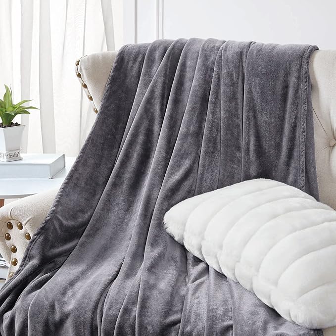 Walensee Fleece Blanket Plush Throw Fuzzy Lightweight (Queen Size 90x90 Dark Grey) Super Soft Microfiber Flannel Blankets for Couch, Bed, Sofa Ultra Luxurious Warm and Cozy for All Seasons