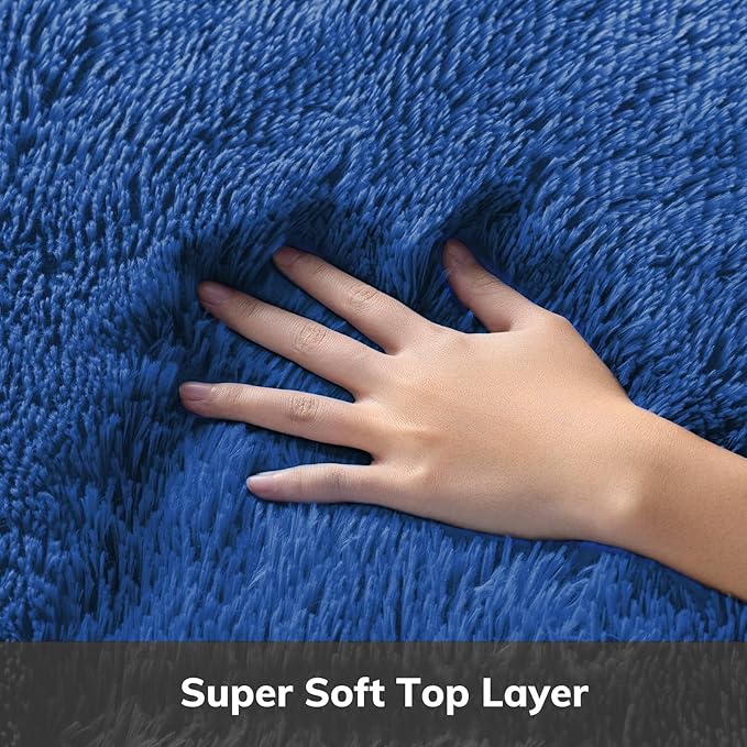 Ophanie Round Rug 5Ft Blue Circle Area Rug, Boys Room Decor, Fluffy Fuzzy - Image 2