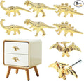 8 Pack Metal Dinosaur Knobs for Kids Furniture - 5 Dino Mix Gold Finish Drawer Pulls & Cabinet Handles, Scratch-Resistant (Assorted Styles)