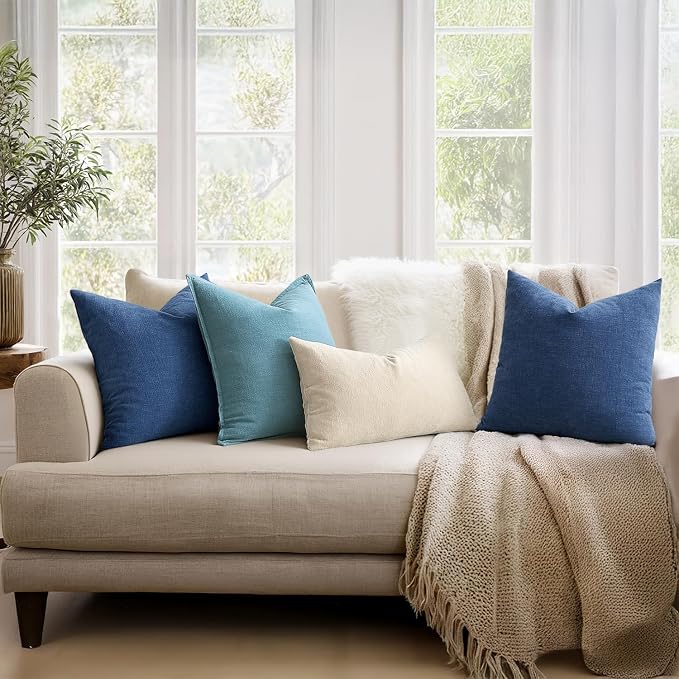 MIULEE Navy Blue Chenille Couch Throw Pillow Covers, 16x16 | Set of 2, Soft - Image 3