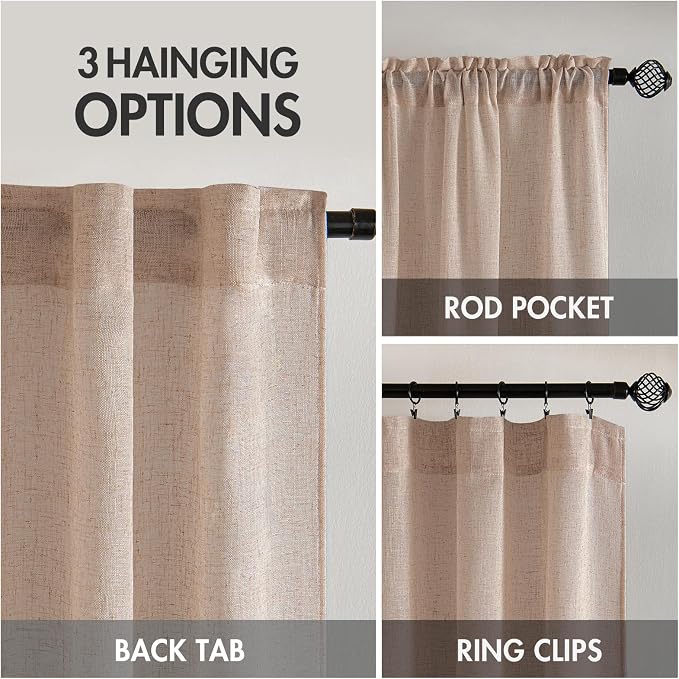 MIULEE Natural Beige Linen Curtains 52x63 Inch Long - Image 3