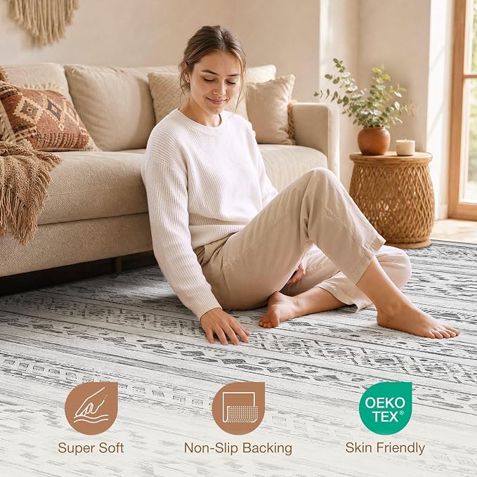 cotiled Boho 8x10 Area Rugs for Living Room: Large Moroccan Washable Rug | - Image 4
