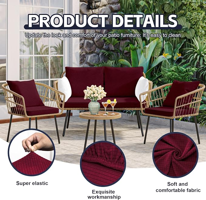 8Pcs Patio Cushion Covers, Outdoor Stretch Cushion Covers, Washable | Stretch - Image 3