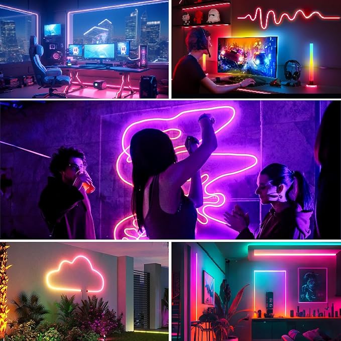 100FT Led Rope Lights,Flexible Neon Light Control with App/Remote,Multiple Modes,IP67 Outdoor Waterproof,Music Sync Strip for Bedroom