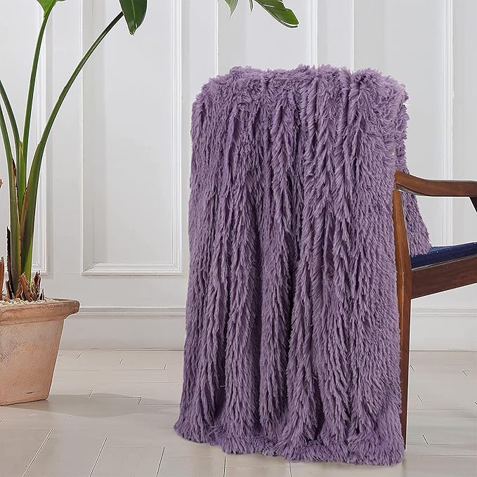 Tuddrom Decorative Extra Soft Faux Fur Blanket Twin Size 70" x 78",Solid Reversible Fuzzy Fluffy Plush Fleece Comfy Microfiber Blanket for Couch Sofa Bed,Patrican Purple