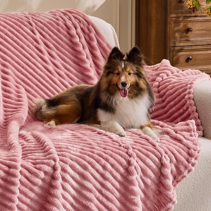BEDELITE 3D Ribbed Jacquard Pink Blankets Queen Size - Image 4