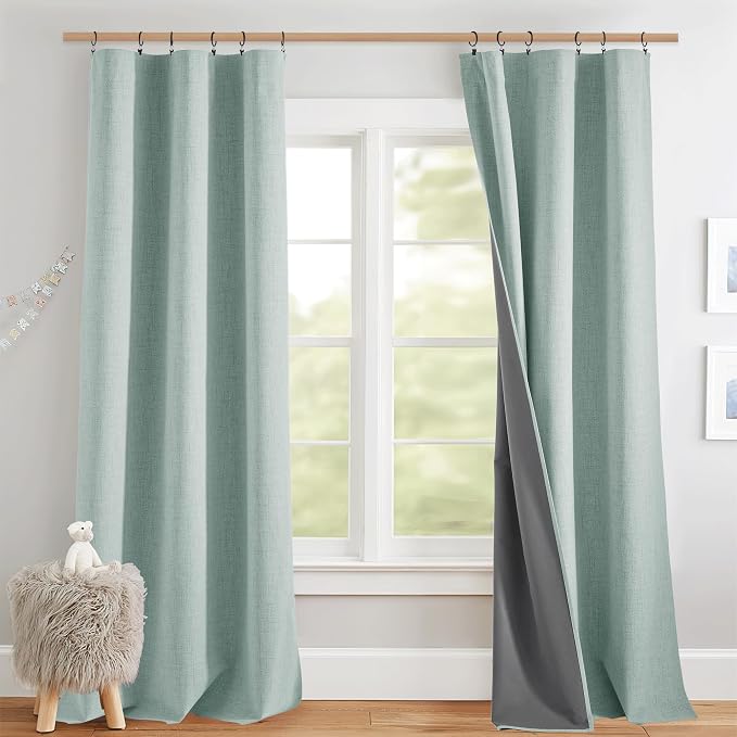 NICETOWN Seafoam Green 100% Blackout Back Tab Curtains 84" Long 2 Panels by NICETOWN