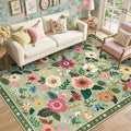RELEANY Floral Washable 6x9 Area Rugs LightGreen | Flower Carpet Print Boho by RELEANY