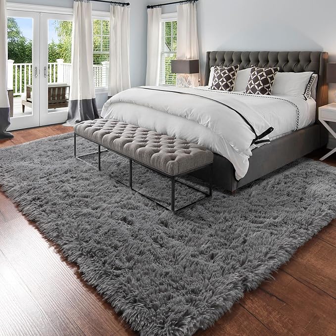 Amdrebio Grey Large Plush Shaggy Rug 6x9 - Image 6