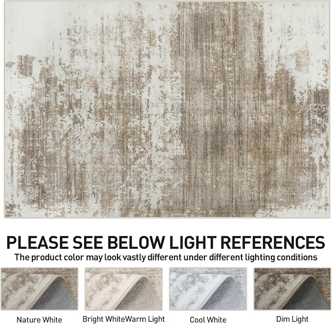 6x9 Area Rugs for Living Room: Washable Abstract Brown White Badroom Carpet | - Image 6