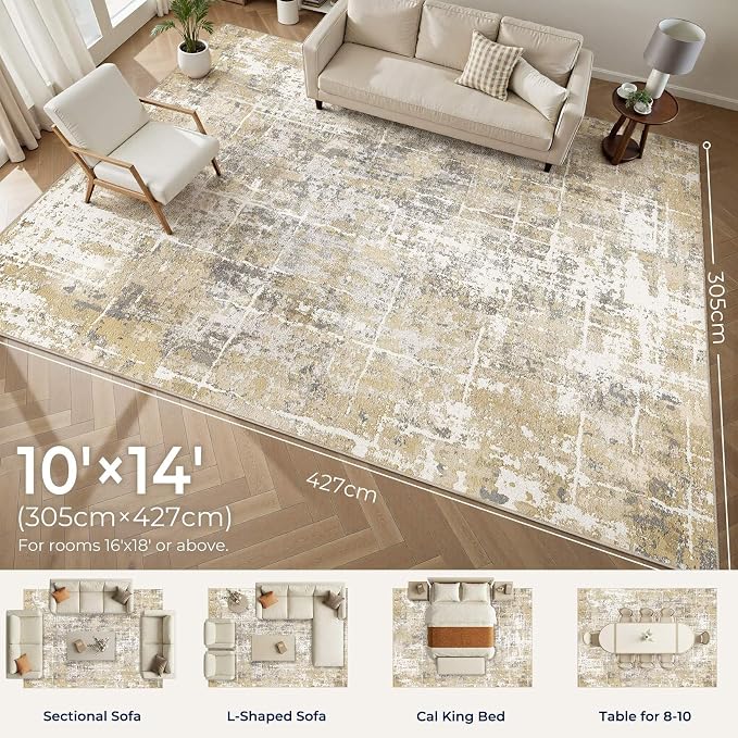 DMOYEST Area Rug Living Room Rugs 10x14 Washable Abstract Carpet | Neutral - Image 2