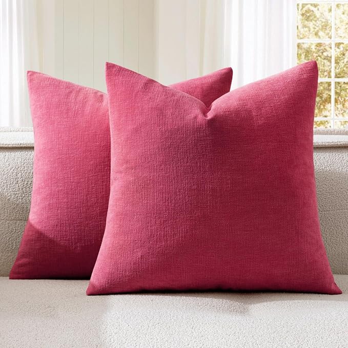 MIULEE Hot Pink Red Chenille Couch Throw Pillow Covers, 20x20 | Set of 2 by MIULEE