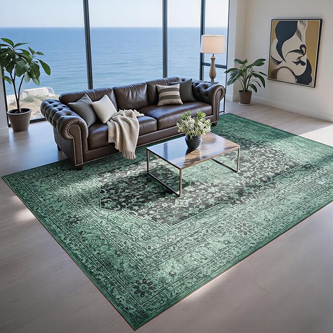 8x10 Green Washable Area Rugs for Living Room, Dining Room, Playroom | Ultra by Lbris