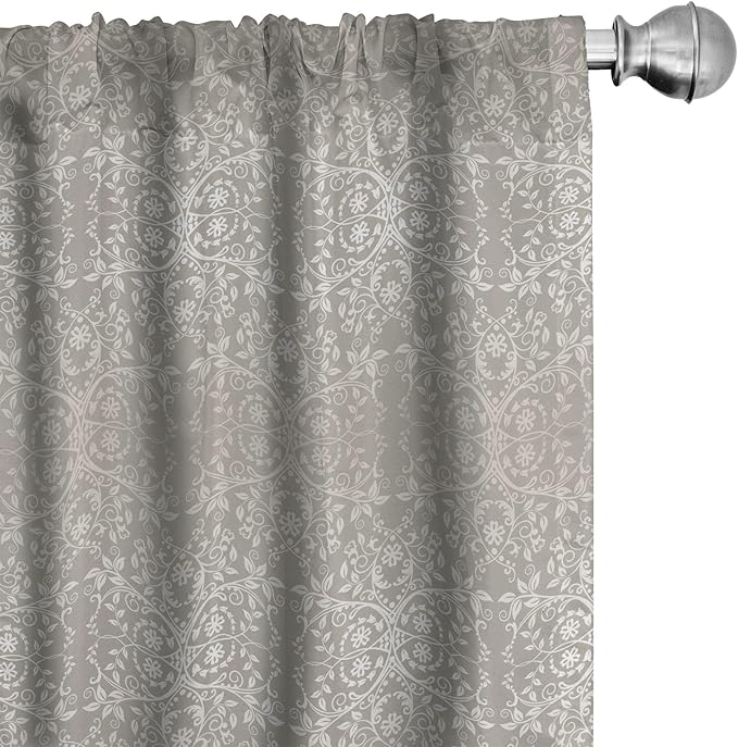 Ambesonne Grey Curtains, Victorian Lace Flowers and Leaves Retro Background Old Fashioned Graphic, Window Treatments 2 Panel Set for Living Room Bedroom, Pair of - 28" x 84", Warm Taupe