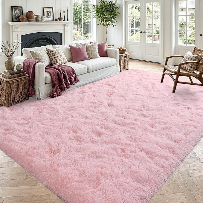Noahas 4'x5'3'' Pink Fluffy Soft Area Rug Non-Slip by ModernHomeDecor