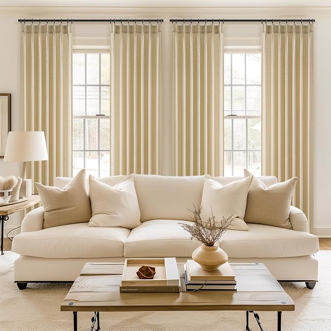 Topfinel Natural Linen Pinch Pleated Curtains 63 Inch Length 2 Panels - Image 7