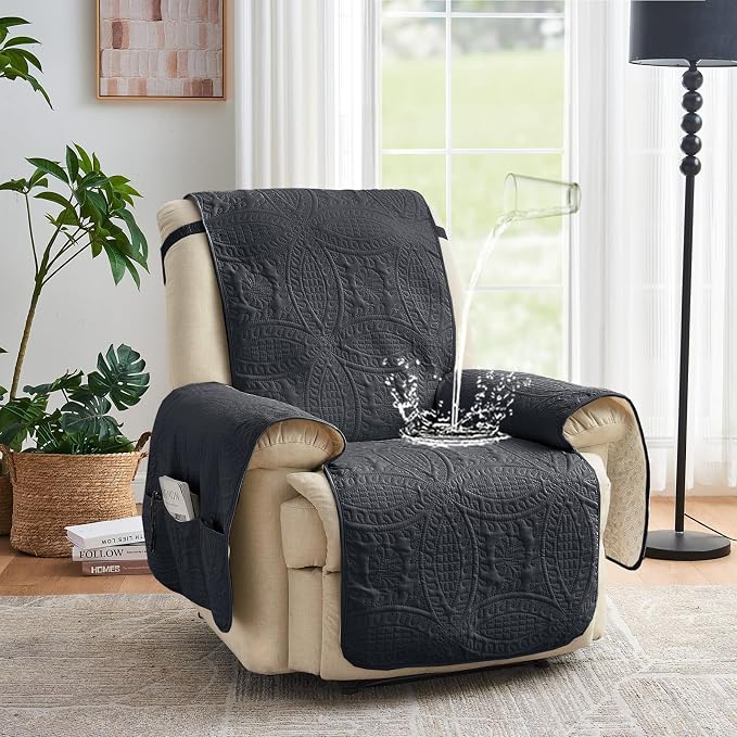 Large Black Recliner Chair Covers, Quilted Décor Water-Repellent Lazy Boy Chair - Image 2
