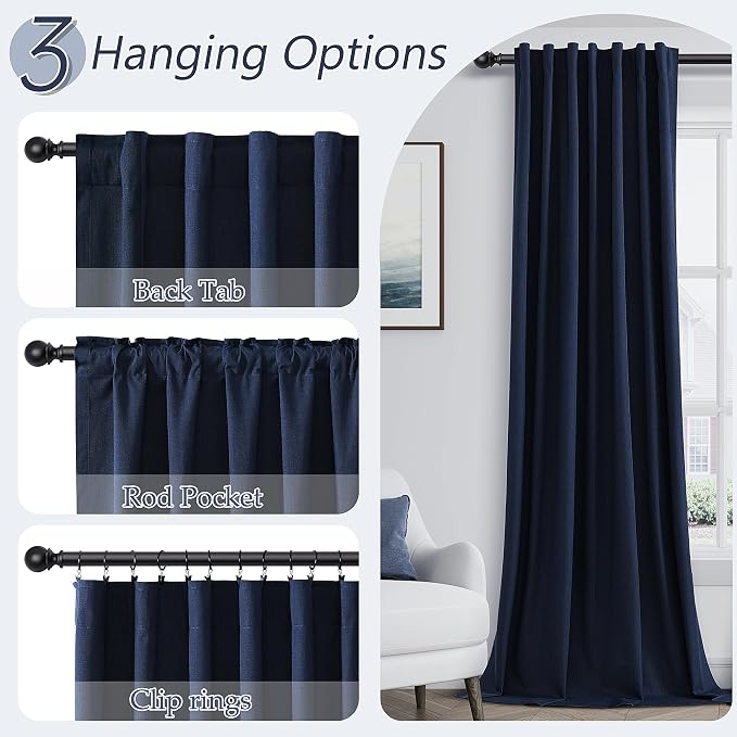 Navy Blue 100% Blackout Curtains 108 Inch Length 2 Panels Set - Image 6