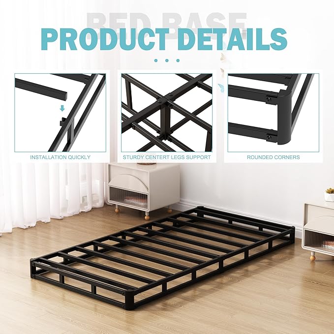 Twin XL Box Spring Bed Base 6 Inch, Low Profile Metal Boxspring XL Twin with Fabric Cover, 2000 Lbs Max Weight Capacity Mattress Foundation, Noise-Free, Easy Assembly