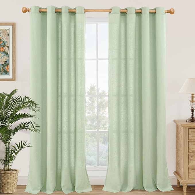 YoungsTex Sage Linen Curtains for Living Room Spring Decor, Light Green Light by YoungsTex