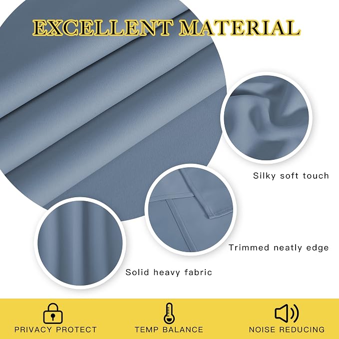 NICETOWN Stone Blue Blackout Curtain 120 inch Length, Grommet Window Treatment - Image 5