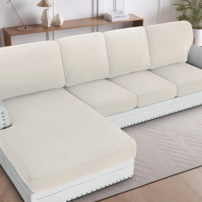 H.VERSAILTEX Sectional Couch Covers 1 Piece Chaise Slipcover L Shape Separate by HVERSAILTEX