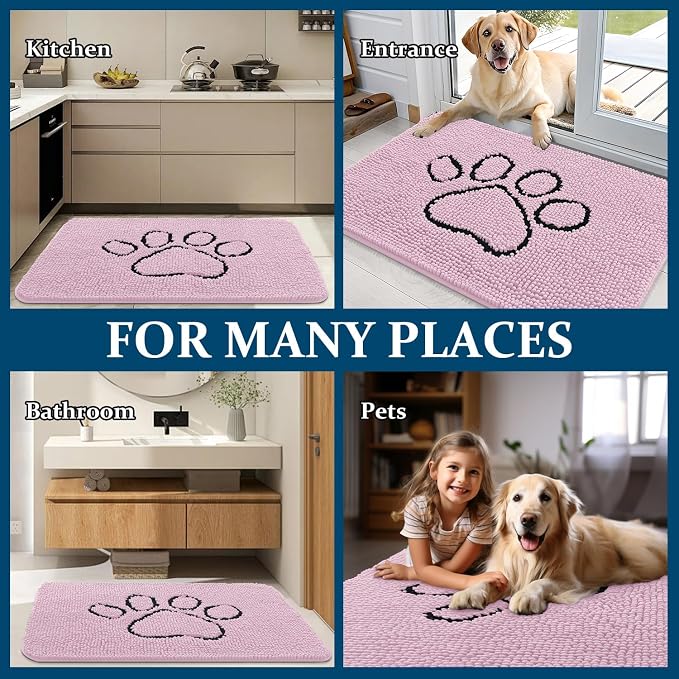 OLANLY Dog Door Mat for Muddy Paws 30x20, Paw Print Design Chenille Mud Mat | - Image 8