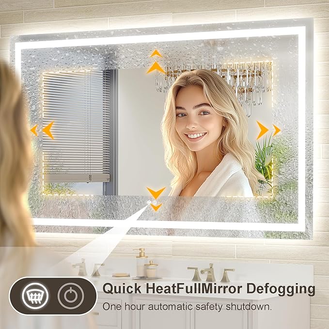 48x30 LED Bathroom Mirror with Lights, Brighter Backlit + Front Lit, Tempered Glass, Dimmable, Multiple Light Modes, Anti-Fog Lighted Bathroom Vanity Mirror for Wall, Memory Function