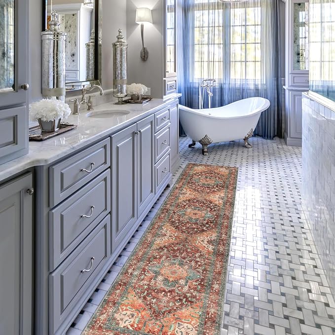 Yamaziot Washable Runner Rug, 2x8 Non-Slip Boho Vintage Hallway Kitchen Rug | - Image 8