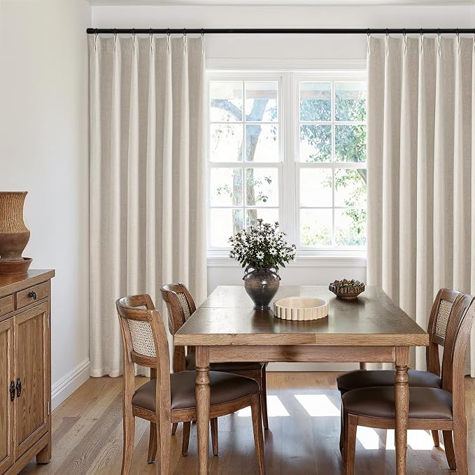 MIULEE Beige Pinch Pleated 100% Blackout Linen Curtains 40x90 Inches | Room - Image 7