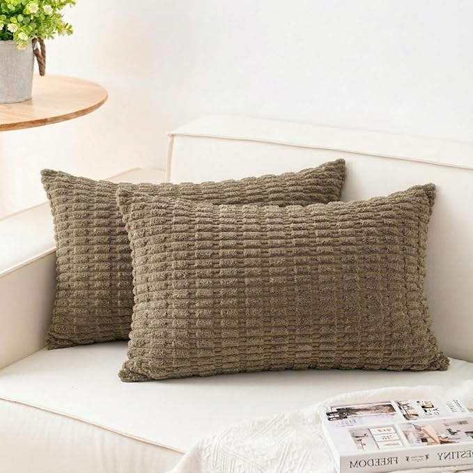 Aegero Pack of 2 Corduroy Decorative Throw Pillow Covers 12x24 Inch by Unknown