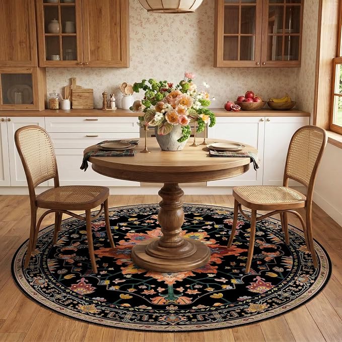 RELEANY Washable Area Rug, Round 6ft, Water Repellent, Pet Friendly, Vintage - Image 3