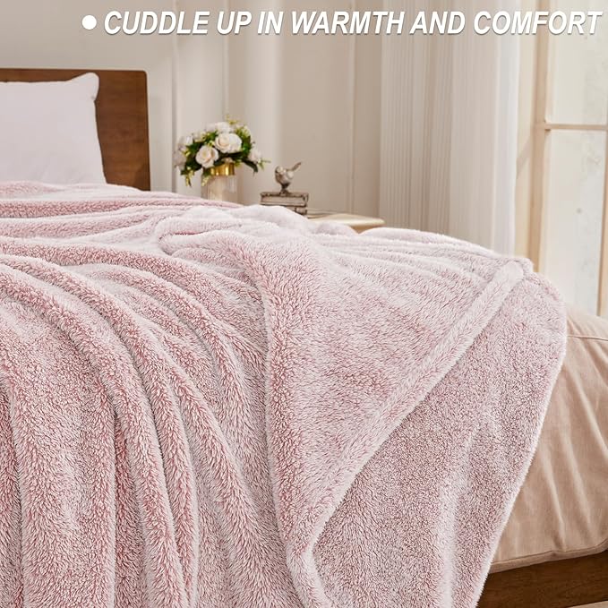 Exclusivo Mezcla Plush Fuzzy Fleece Bed Blanket King Size, Super Soft, Fluffy and Warm Blankets, Suitable for All Seasons (Mixed Pink, 90x104 Inches)