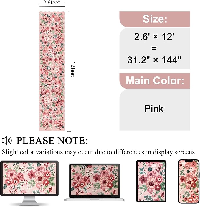 DUKINO 2.6x12 Washable Runner Rug, Floral Non Slip Long Kitchen Rug, Stain - Image 2