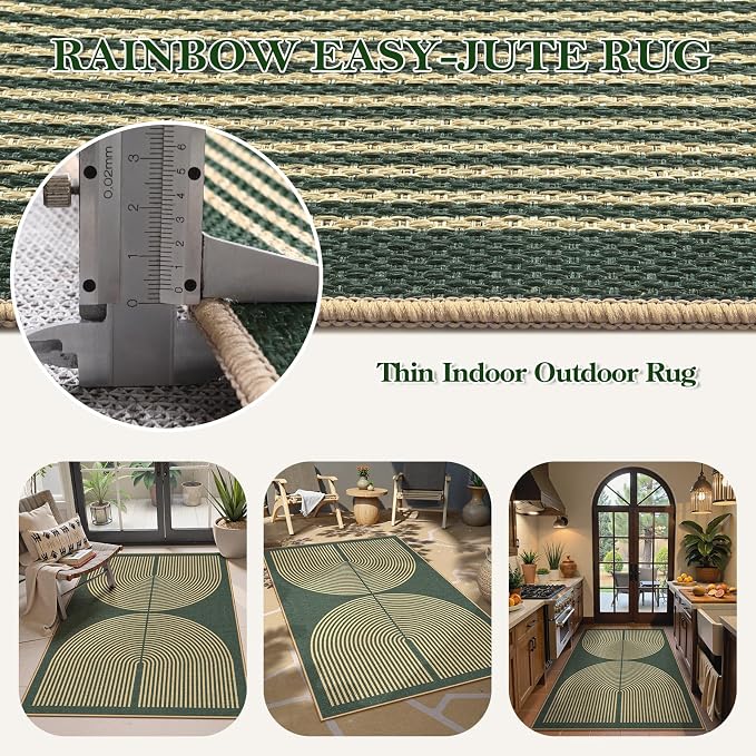 Lahome Modern Rainbow Green Entryway Rug, 3x5 Washable Outdoor Porch Rug | Non - Image 4