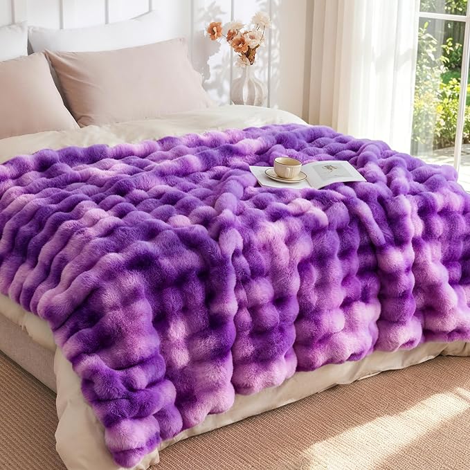 Luxury 1000GSM Rabbit Faux Fur Blanket, Super Warm Cozy Brown Blankets - Image 5