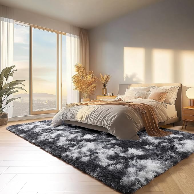 Black and White Rugs for Bedroom Living Room, Fluffy 4x6 Indoor Bedside Floor - Image 5